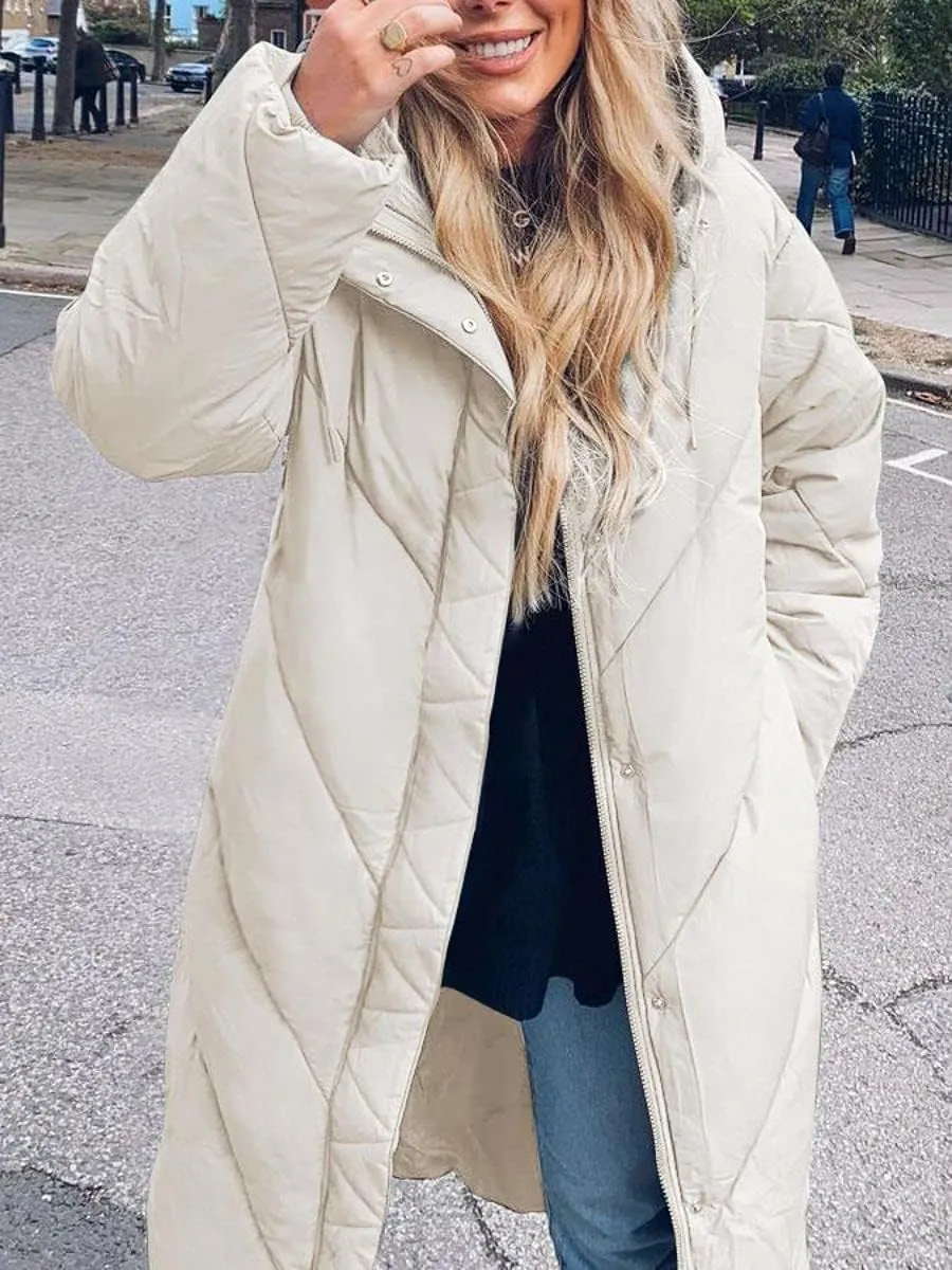 Yousify Women's Hooded Long Puffer Coat Winter Longer Thickened Down Jacket Zip Cotton Outwear