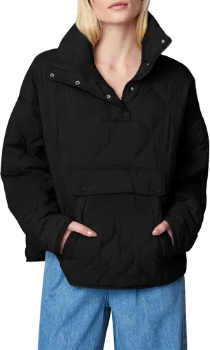 Yousify Womens Puffer Jackets Pullover Quilted Lightweight Jacket Long Sleeve Half Zip Up Coat with Pocket S-2XL