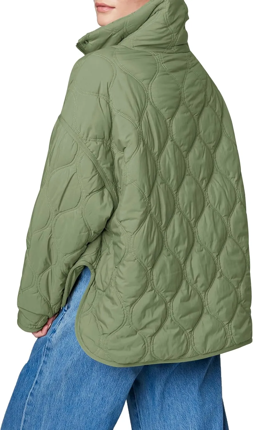 Yousify Womens Puffer Jackets Pullover Quilted Lightweight Jacket Long Sleeve Half Zip Up Coat with Pocket S-2XL