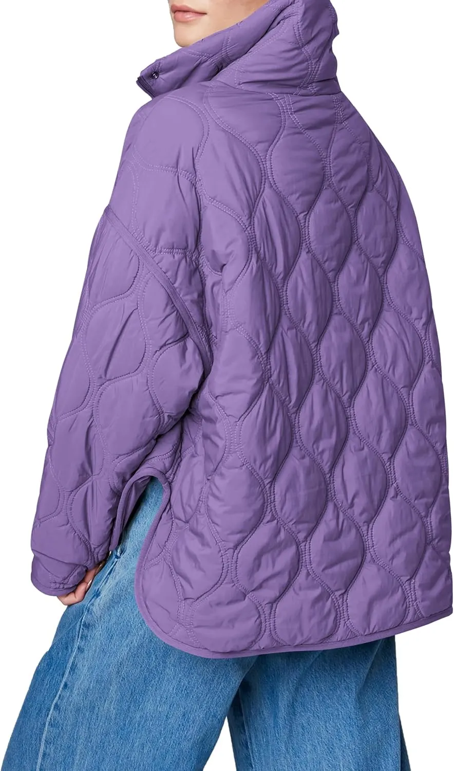 Yousify Womens Puffer Jackets Pullover Quilted Lightweight Jacket Long Sleeve Half Zip Up Coat with Pocket S-2XL