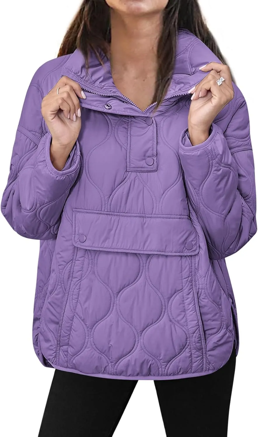 Yousify Womens Puffer Jackets Pullover Quilted Lightweight Jacket Long Sleeve Half Zip Up Coat with Pocket S-2XL