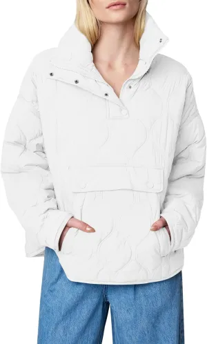 Yousify Womens Puffer Jackets Pullover Quilted Lightweight Jacket Long Sleeve Half Zip Up Coat with Pocket S-2XL