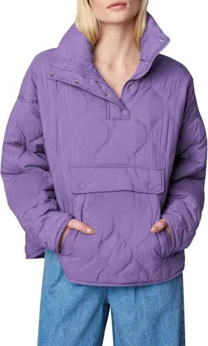 Yousify Womens Puffer Jackets Pullover Quilted Lightweight Jacket Long Sleeve Half Zip Up Coat with Pocket S-2XL