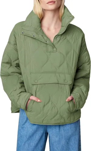 Yousify Womens Puffer Jackets Pullover Quilted Lightweight Jacket Long Sleeve Half Zip Up Coat with Pocket S-2XL