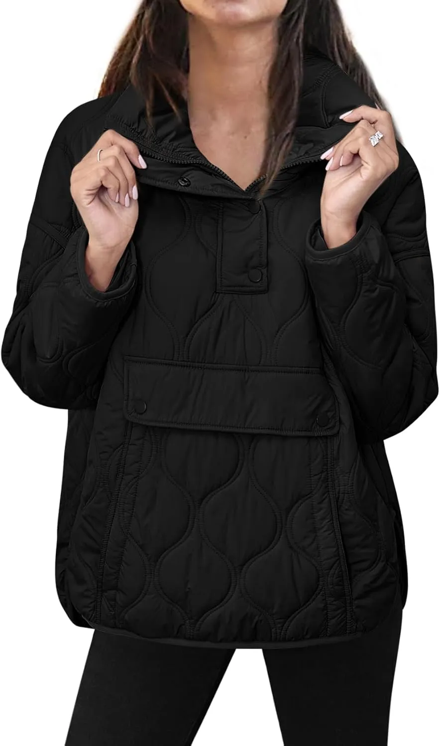 Yousify Womens Puffer Jackets Pullover Quilted Lightweight Jacket Long Sleeve Half Zip Up Coat with Pocket S-2XL