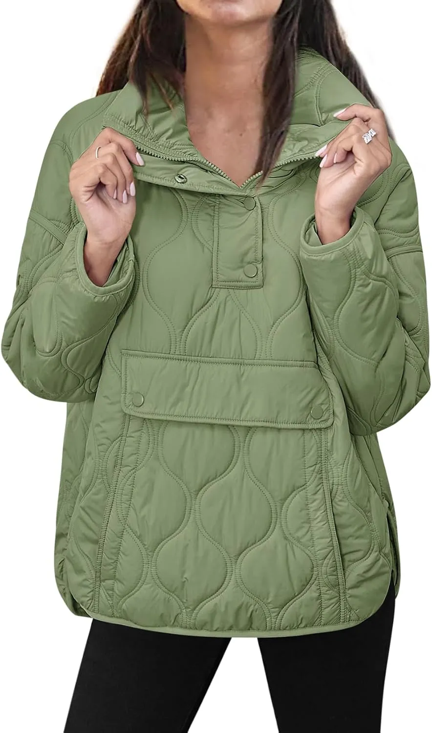 Yousify Womens Puffer Jackets Pullover Quilted Lightweight Jacket Long Sleeve Half Zip Up Coat with Pocket S-2XL