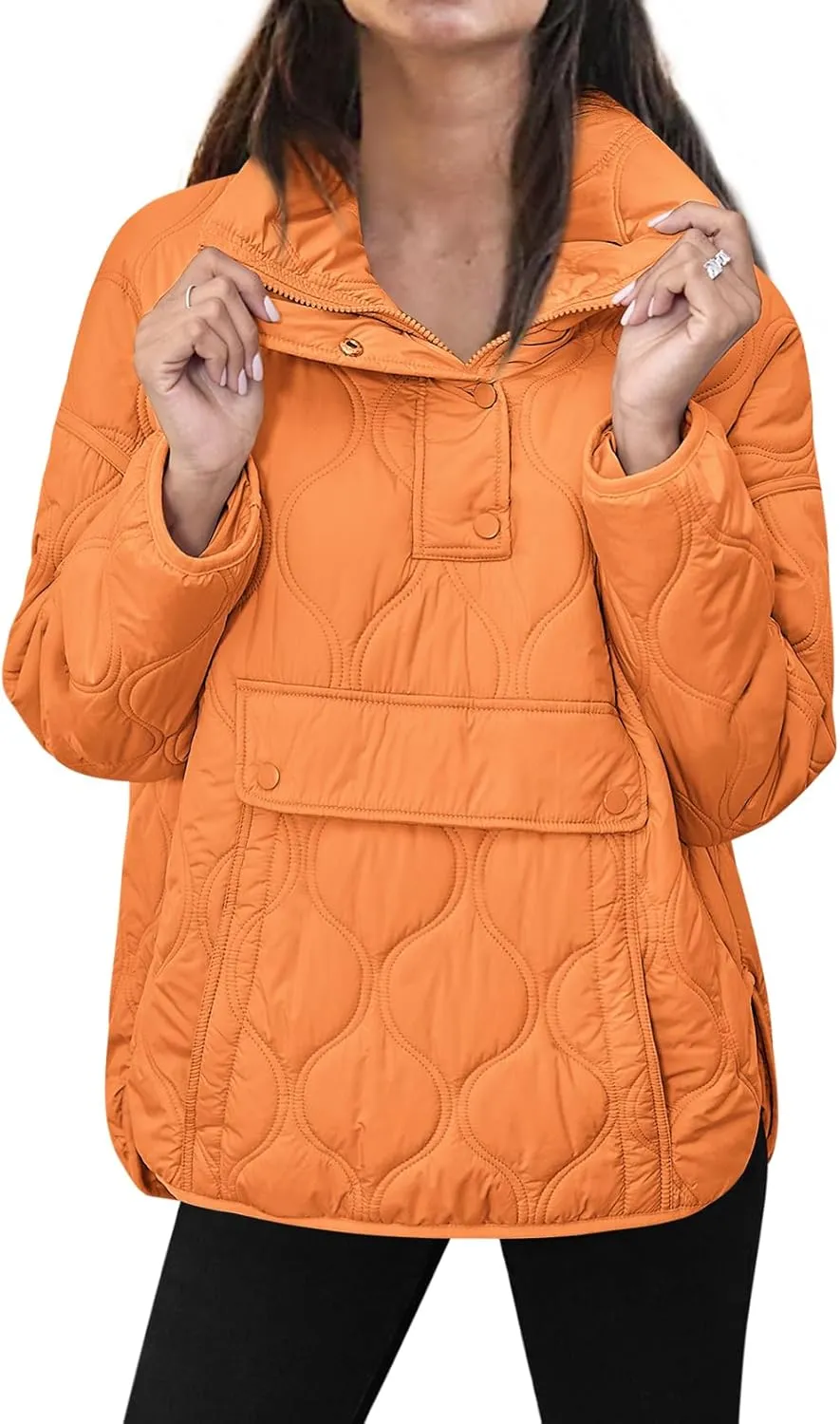 Yousify Womens Puffer Jackets Pullover Quilted Lightweight Jacket Long Sleeve Half Zip Up Coat with Pocket S-2XL