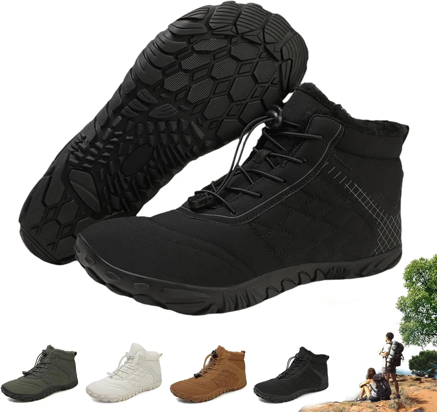 ZJQ 2025 New Winter Footwear Barefoot Shoes Women Men, Wide Toe Hiking Shoes, Non-Slip Waterproof Flexible Outdoor Sneakers