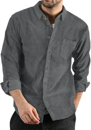 ZYXTIM Mens Corduroy Shirts Button Down Lapel Cargo Shirts Long Sleeve Casual Work Tops Hiking Fishing Camping Trave Tops