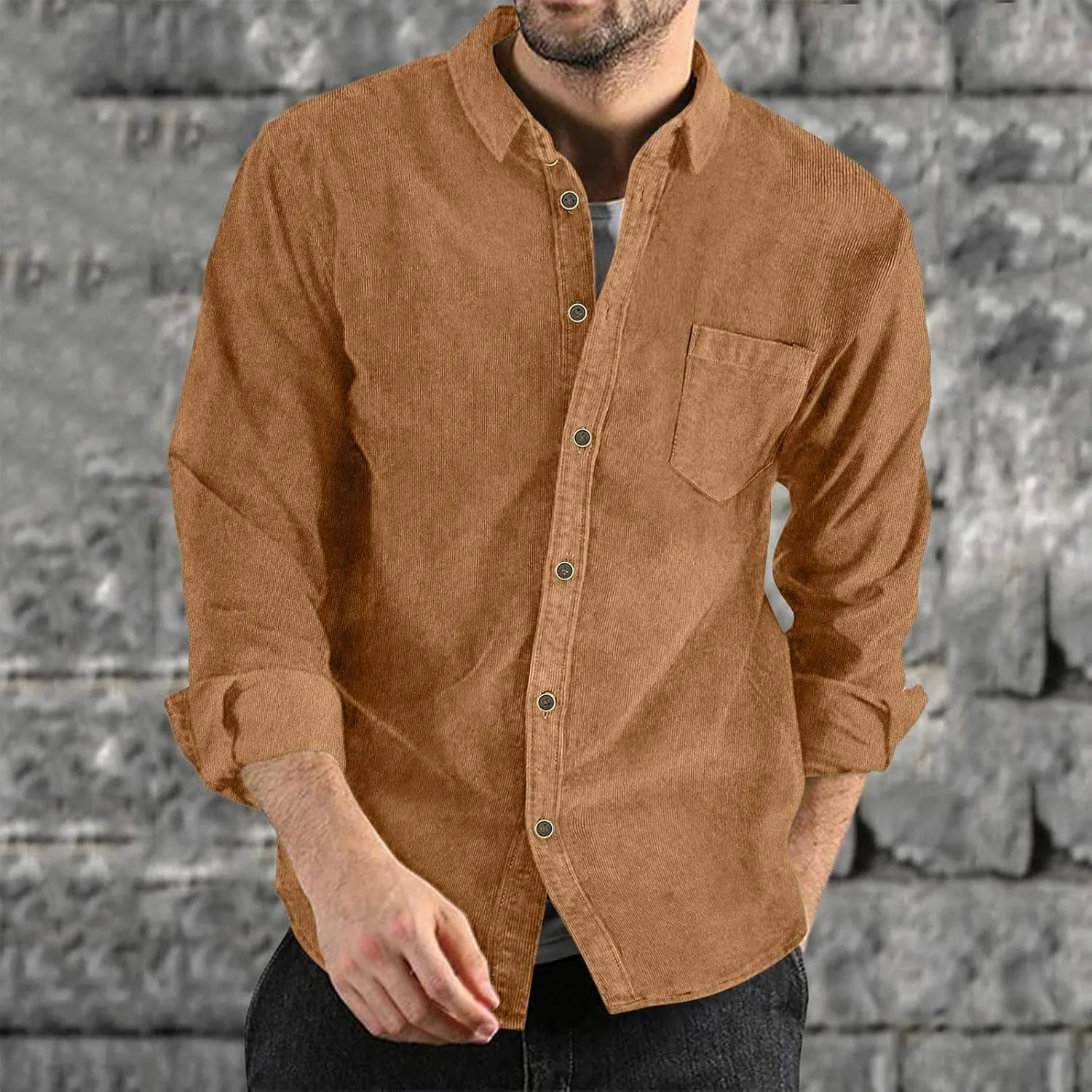 ZYXTIM Mens Corduroy Shirts Button Down Lapel Cargo Shirts Long Sleeve Casual Work Tops Hiking Fishing Camping Trave Tops