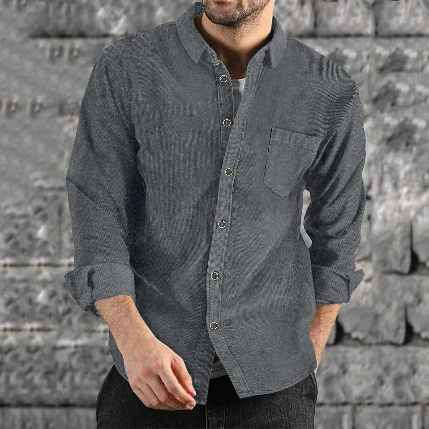 ZYXTIM Mens Corduroy Shirts Button Down Lapel Cargo Shirts Long Sleeve Casual Work Tops Hiking Fishing Camping Trave Tops