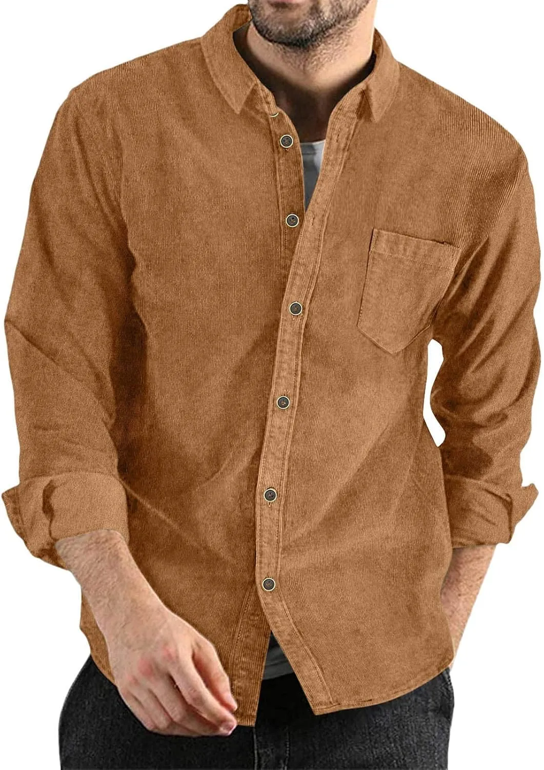 ZYXTIM Mens Corduroy Shirts Button Down Lapel Cargo Shirts Long Sleeve Casual Work Tops Hiking Fishing Camping Trave Tops